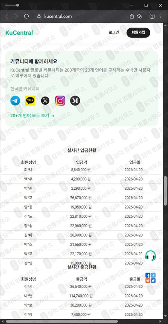 KuCentral 사기 쿠센트럴 코인 사기 거래소 kucentral.com 쿠코인 사칭사기 사기 수법 증거 담덕법률사무소